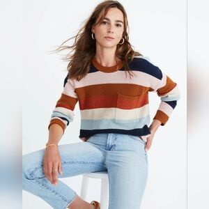 Madewell Thompson Pocket Pullover Sweater in Rainbow Stripe xs